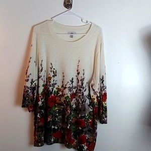 Croft & Barrow White Gemstones Floral 3/4 Sleeve light weight sweater si…